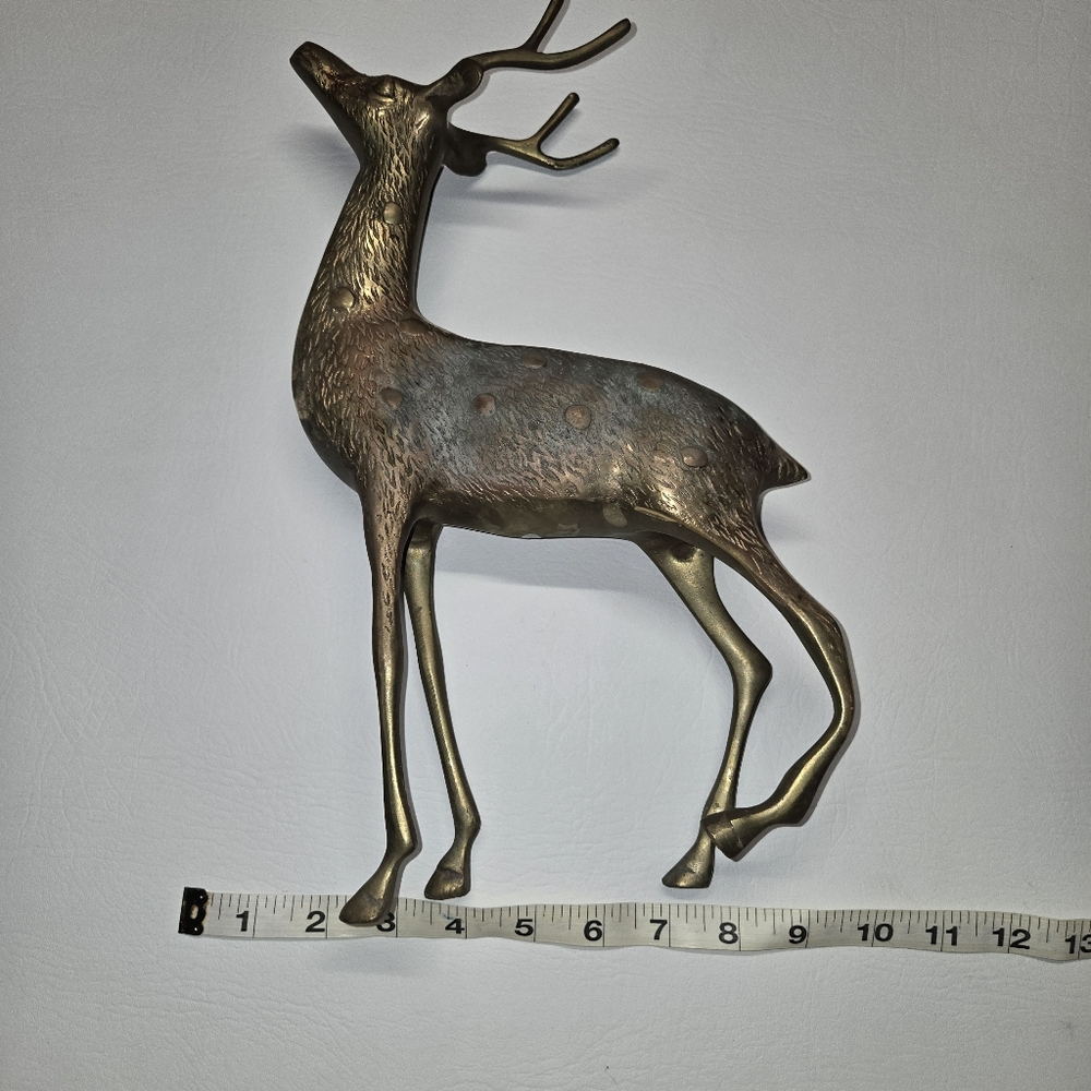 Brass Standing Deer Buck  Figurine - Metallic Gold Accent Vintage - Picture 4 of 7